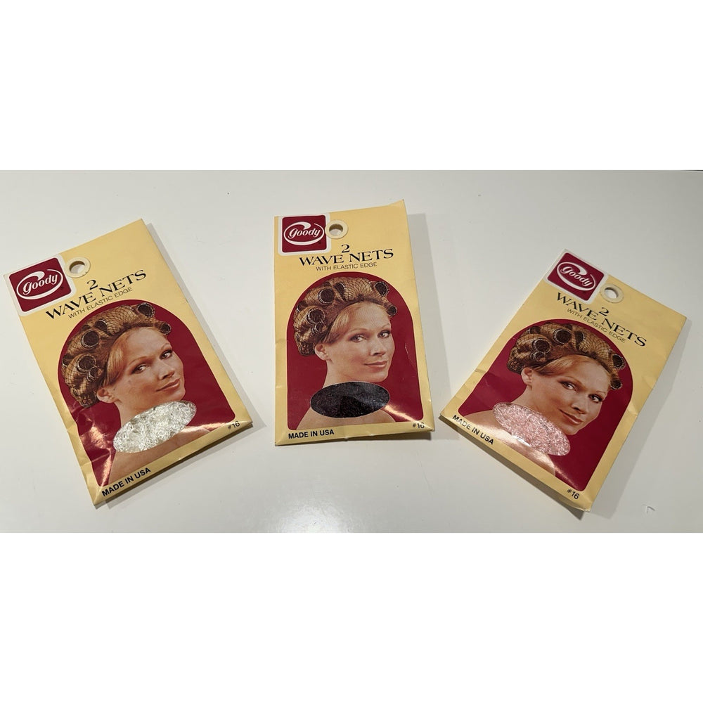 VINTAGE *NEW* 1980's Goody Pink/Purple/White Wave Net 3 X 2-packs Elastic Edge USA