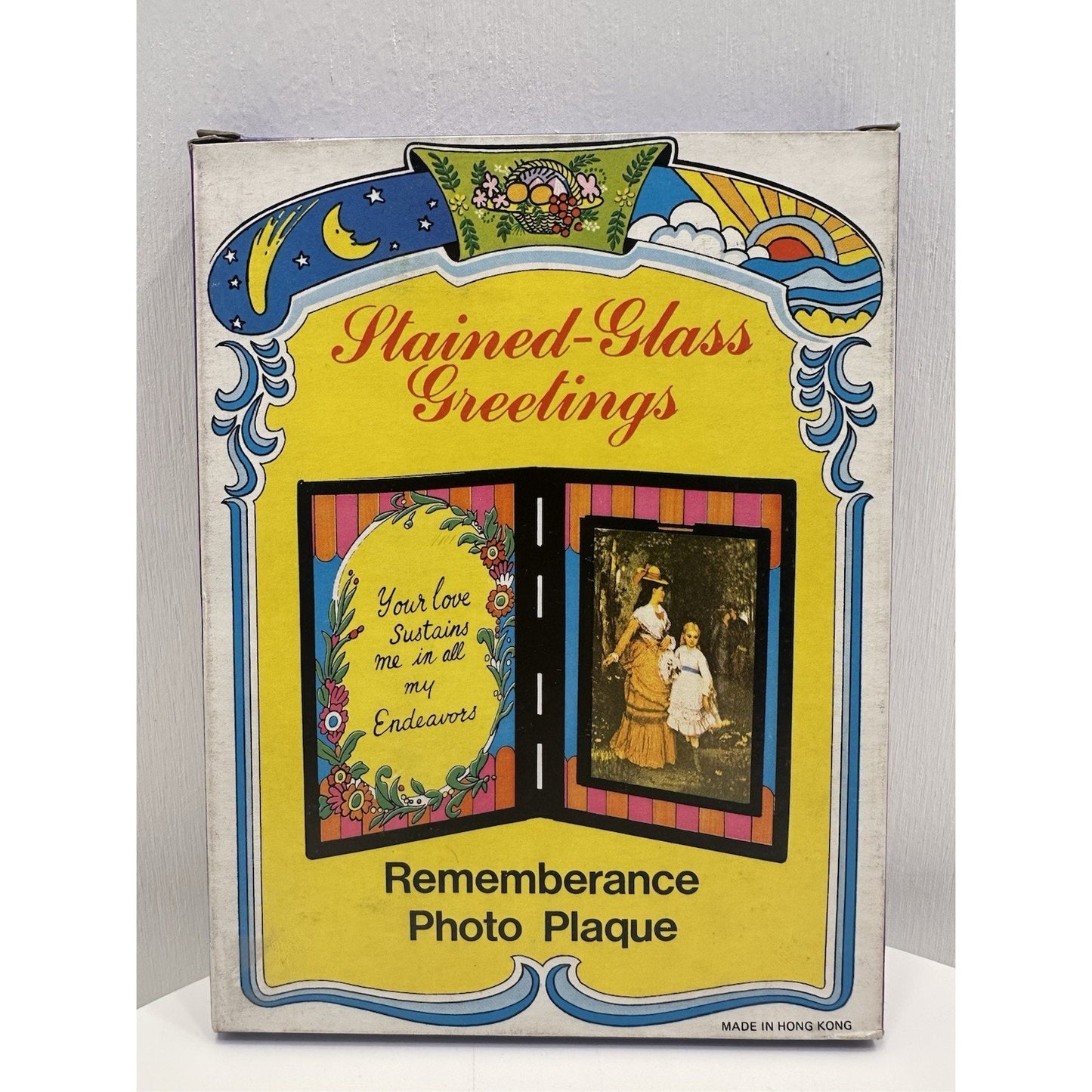 VINTAGE *NEW* 1960's Stained Glass Rememberance Folding Picture Frame