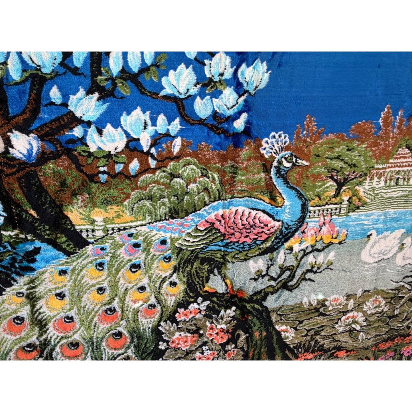 VINTAGE *PRISTINE* 1960's Peacock Lebanese Velvet Tapestry