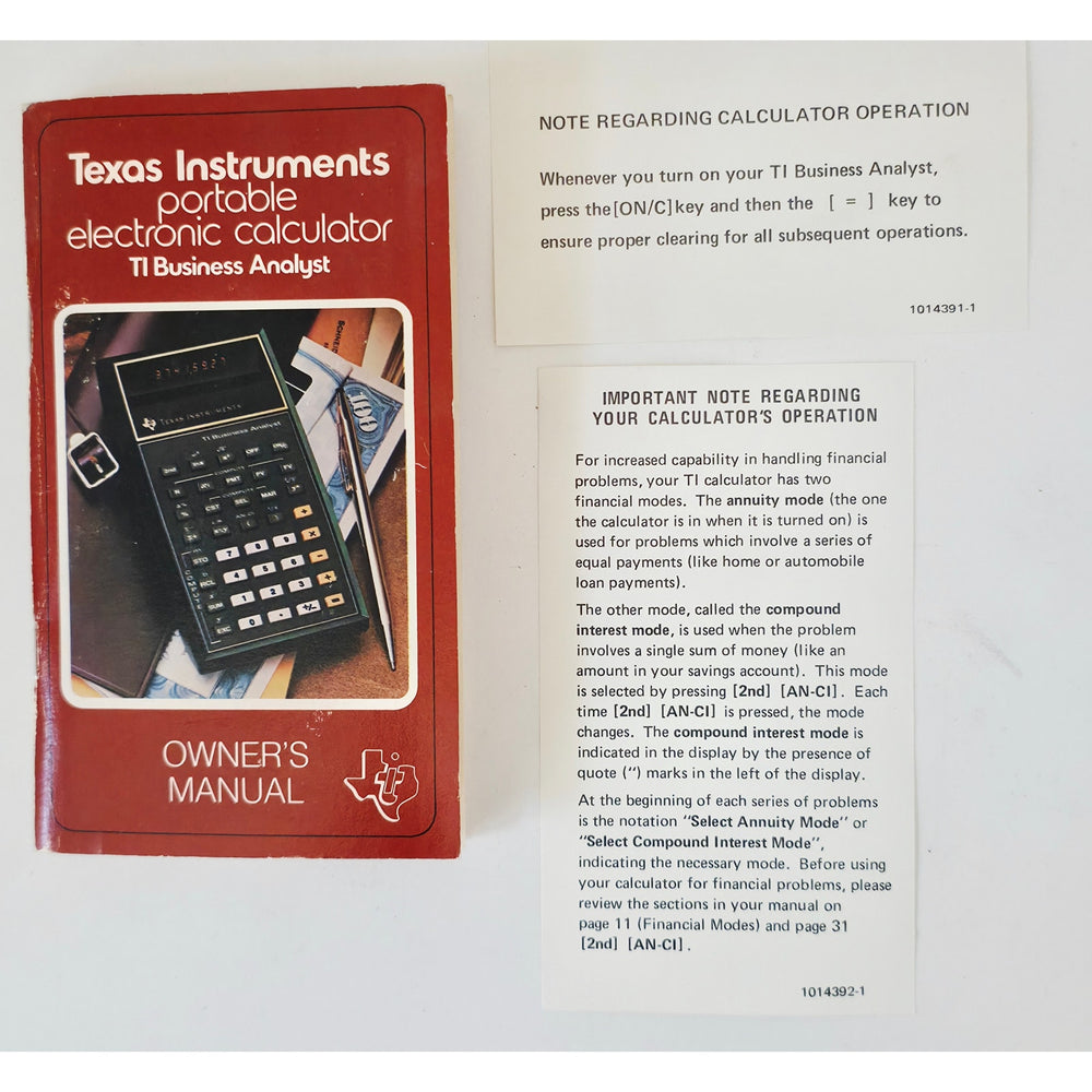 VINTAGE 1976 Texas Instruments TI Business Analyst Calculator Owner's Manual
