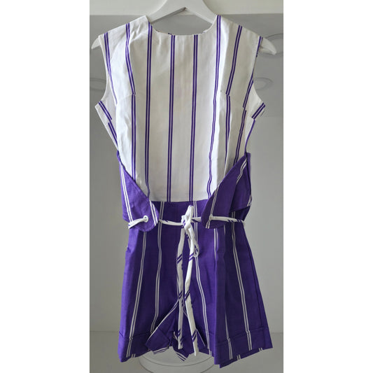 VINTAGE *NEW* 1960's Purple/White Stripe Waist Tie Romper Size 16 Made in Japan