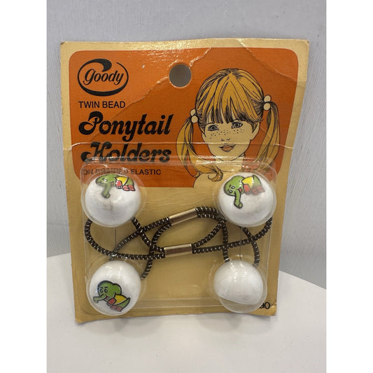 VINTAGE *NEW* 1975 Goody 6990 Twin Bead Ponytail Holders with Elephants