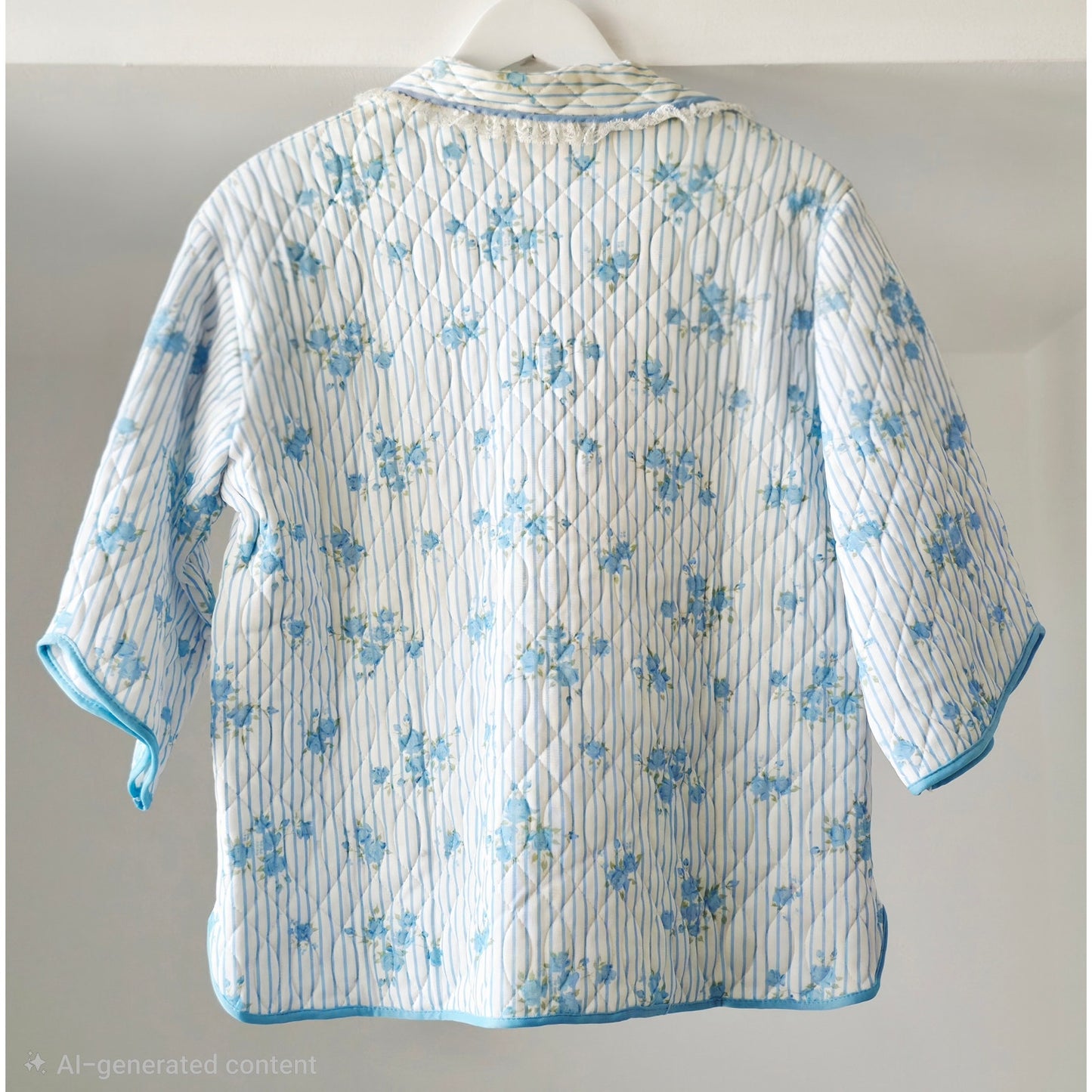 VINTAGE *PRISTINE* 1960's Binstron Women's White & Blue Padded Pajama Top Size 34