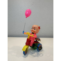 VINTAGE *NEW* 1960's Girl Trycicle Wind-up Toy w/Balloon
