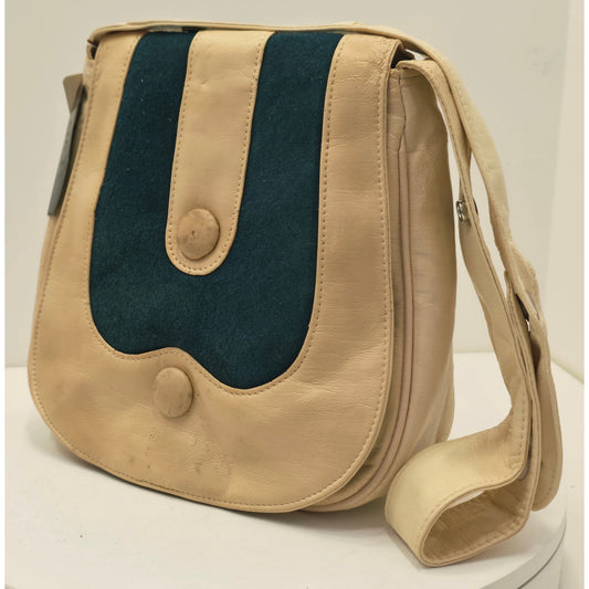 VINTAGE *NEW* 1970's Roger Van S Cream and Blue Purse with Adjustable Strap