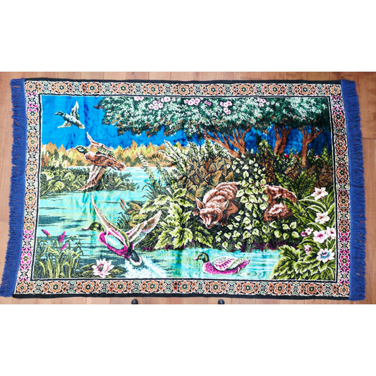 VINTAGE *PRISTINE* 1960's “Fox Hunting Ducks” Moroccan Velvet Tapestry