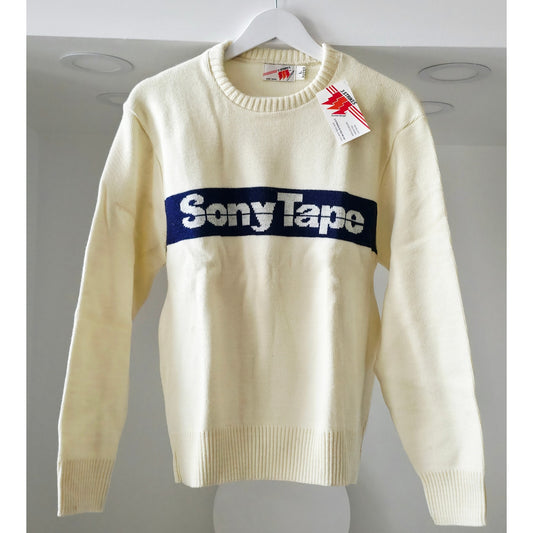Vintage  *NEW* Original 1980's Cream 'Sony Tape' Dealer Promo Sweater Size L