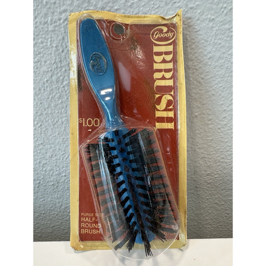 VINTAGE *NEW* 1975 Goody #8101 Blue Half-Round Brush Purse Size 6" w/ Nylon Bristles