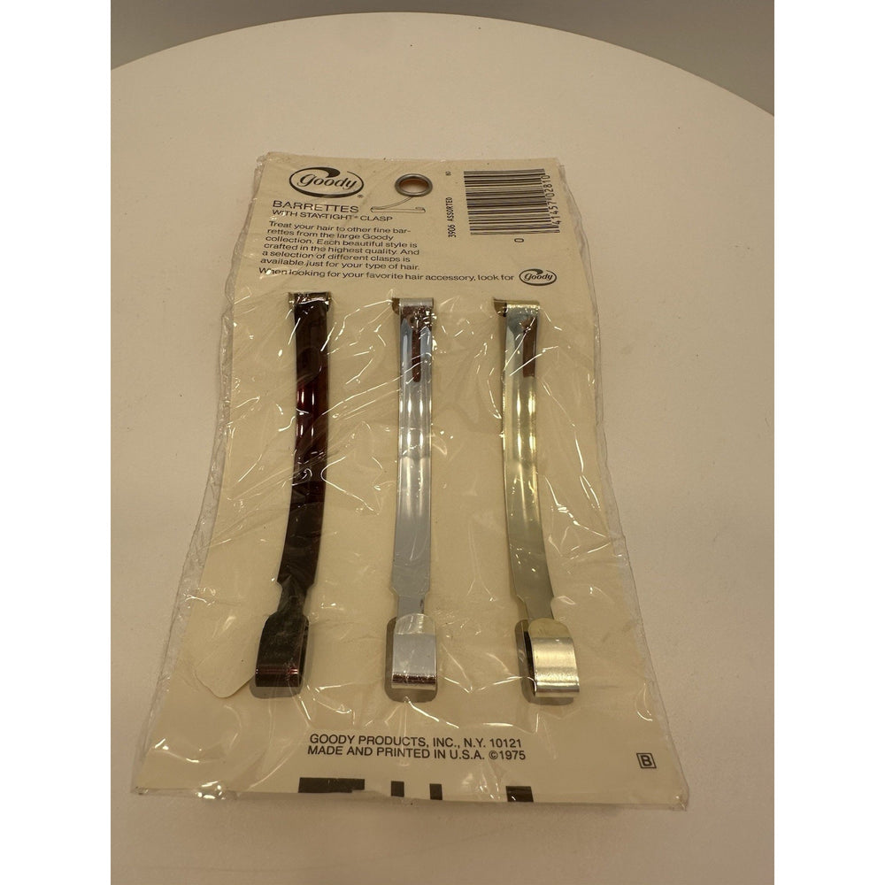 VINTAGE *NEW* 1975 Goody Stay Tight Clasp Barrettes Gold/Sil/Brown #3906 USA