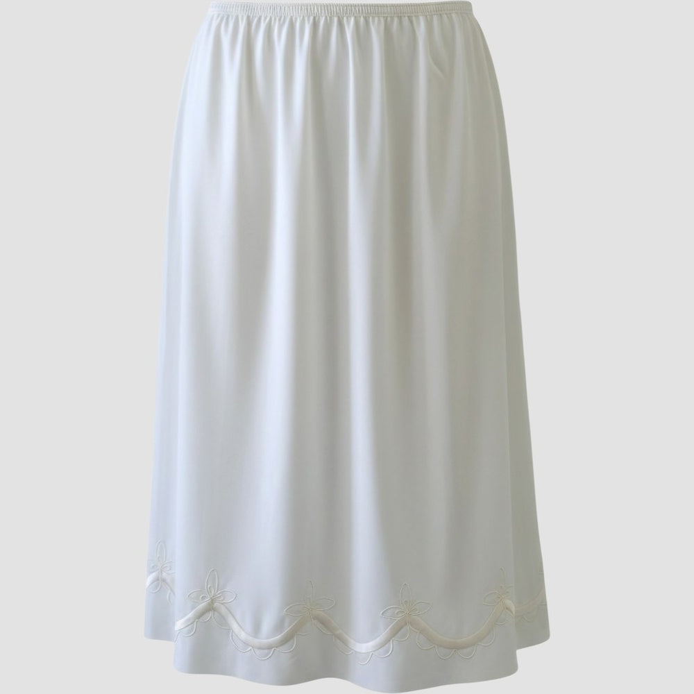 VINTAGE *NEW* 1960's Women's Off Wht Slip Skirt with Piping & Flower Trim Size L