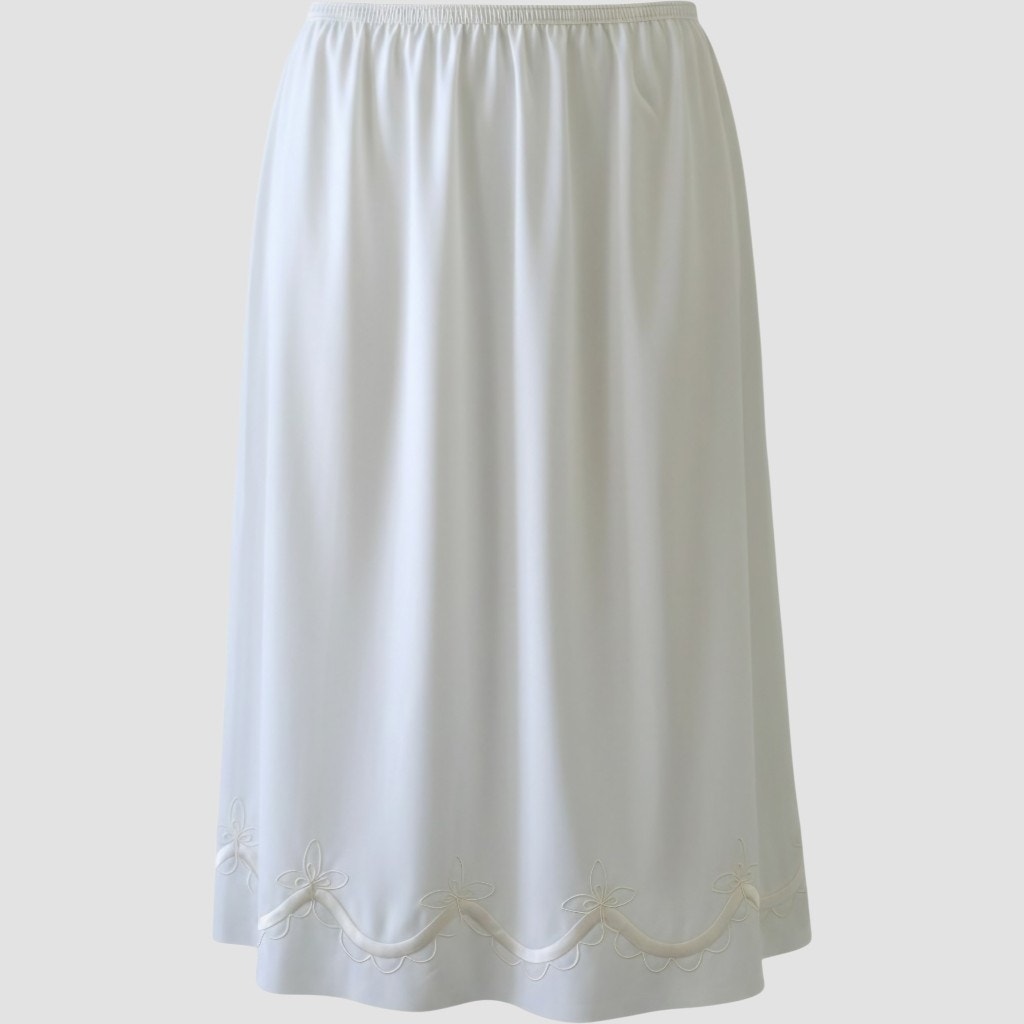VINTAGE *NEW* 1960's Women's Off Wht Slip Skirt with Piping & Flower Trim Size L