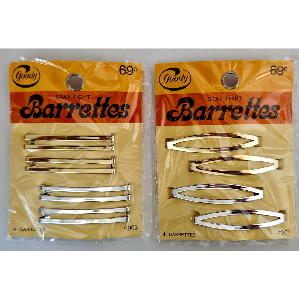 VINTAGE *NEW* 1975 Goody Silver and Gold Stay-Tight Barrettes #903 Set of 8 USA