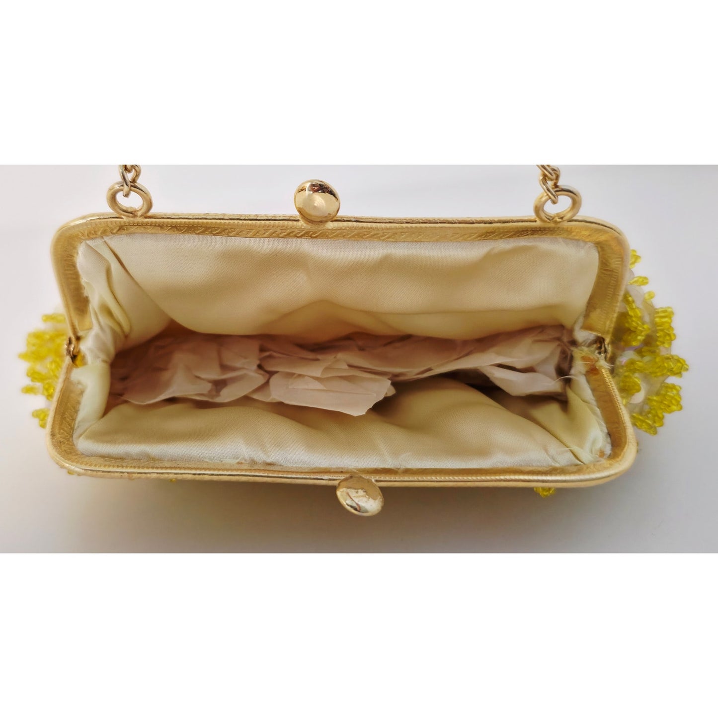 VINTAGE *NEW* 1960's  Fancy Beaded Clutch Purse Gold with Short Strap
