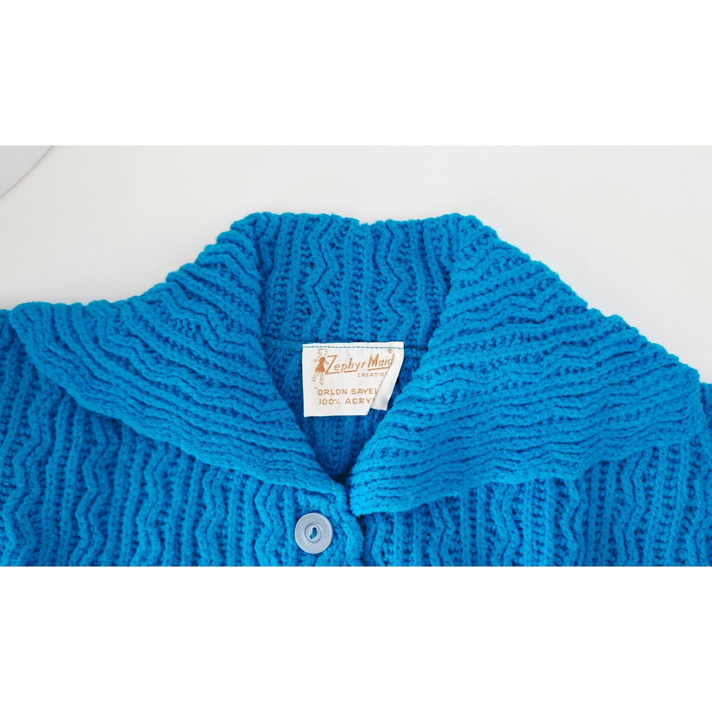 VINTAGE *NEW* 1970's Zephyr Maid Women's Blue Cable Stitch Sweater Size 38
