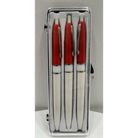 VINTAGE *NEW* Set of 3 Kwik Klik Ballpoint Pens in Case Red/White USA