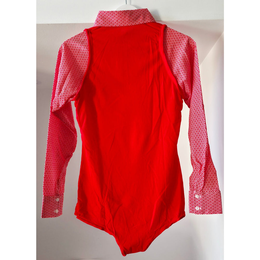 VINTAGE *NEW* 1960's Women's Red Body Shirt w/Pointed Collar 100% Nylon Size L