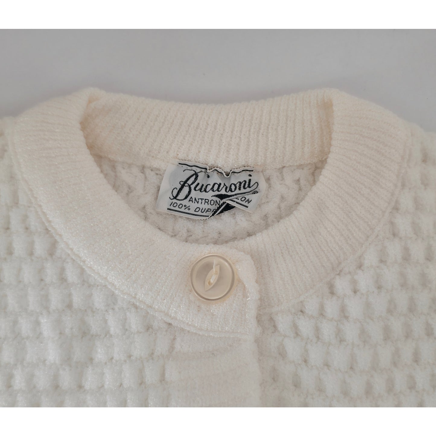 VINTAGE *NEW* 1960's Women's White Button Down Sweater by DuPont 100% Nylon Sz L