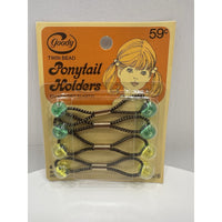 VINTAGE *NEW* 1975 Goody #4688/6 Small Twin Bead Ponytail Holders Set of 4 Gr/Ye