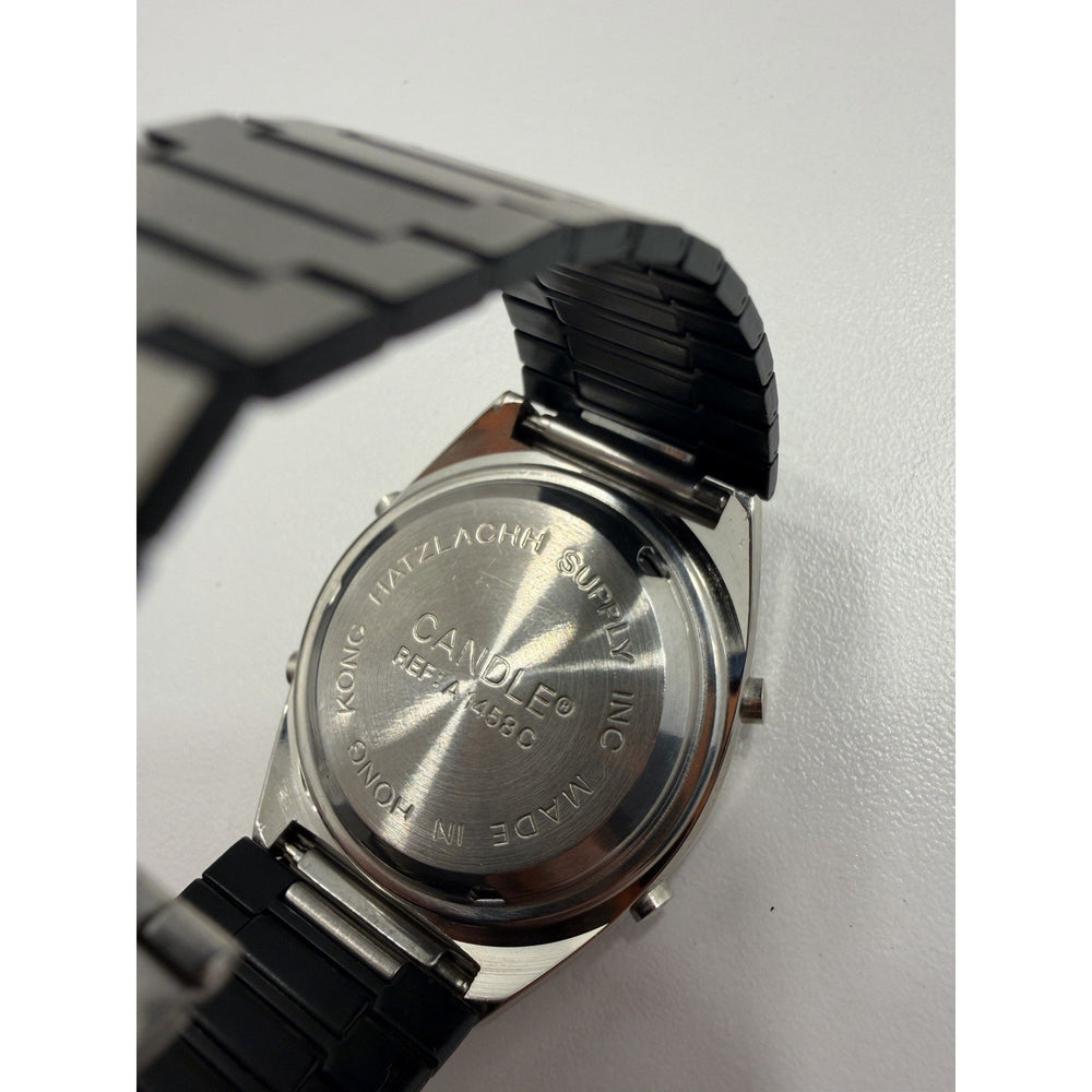 VINTAGE *NEW* 1970's Candle Quartz Digital Alarm Calendar Stainless Steel Watch
