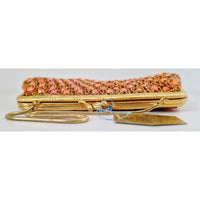 VINTAGE *NEW* 1960's Hand-Made Fancy Beaded Purse Pink with Gold Strap