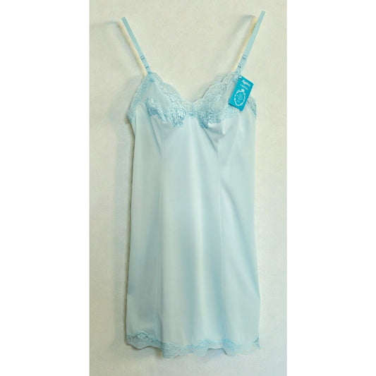 VINTAGE *NEW* 1960's Kayser Women's Light Blue with Lace Trim Slip Dress Size 34