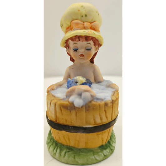 VINTAGE *NEW* 1960's Girl in Tub with Blue Bird - Figurine