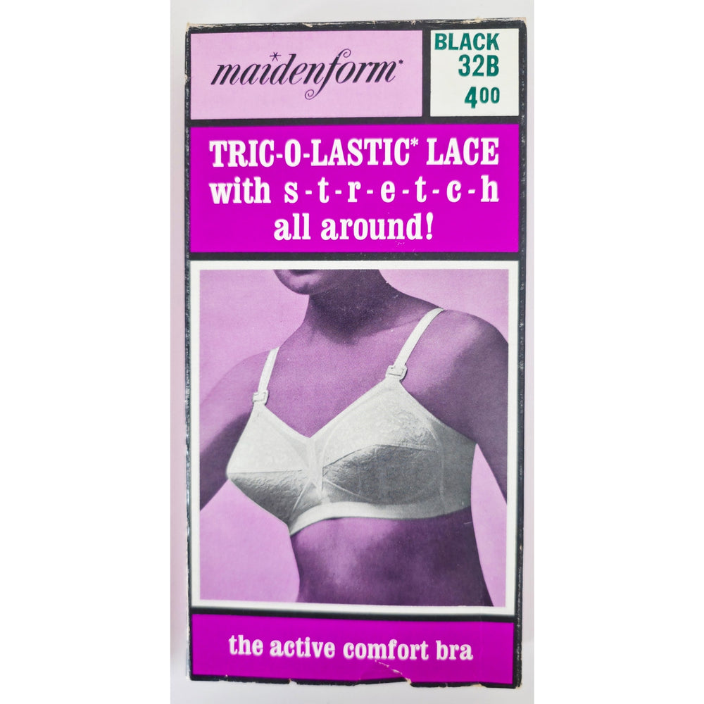 VINTAGE *NEW* 1970's Maidenform P7136 Tricolastic Lace Stretch Black Bra 32 B Set of 2