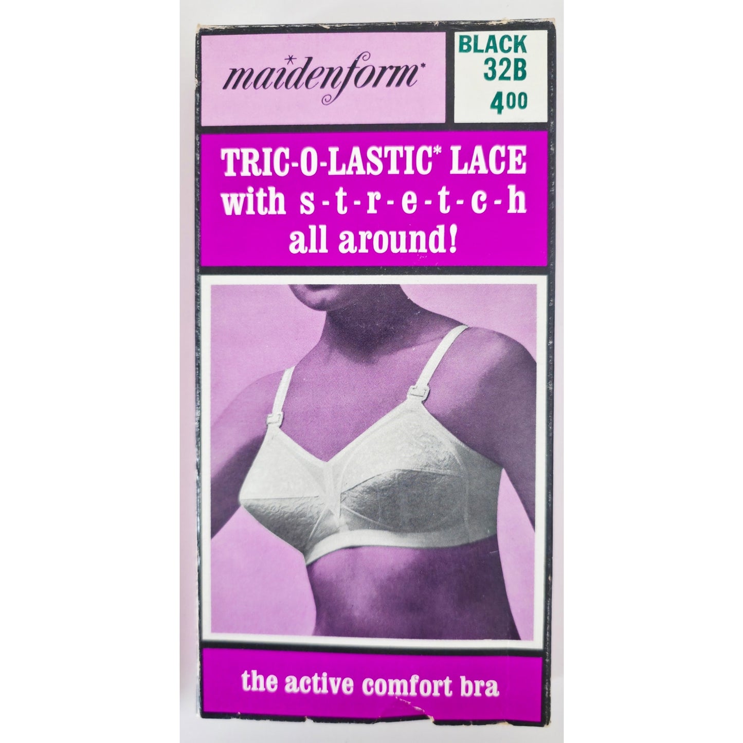 VINTAGE *NEW* 1970's Maidenform P7136 Tricolastic Lace Stretch Black Bra 32 B Set of 2