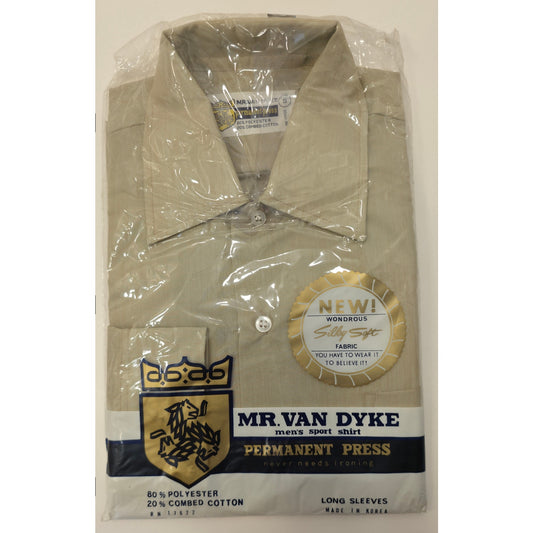 VINTAGE *NEW* 1960's Mr Van Dyke Tan Men's Sports Shirt Poly/Cotton Blend Size S