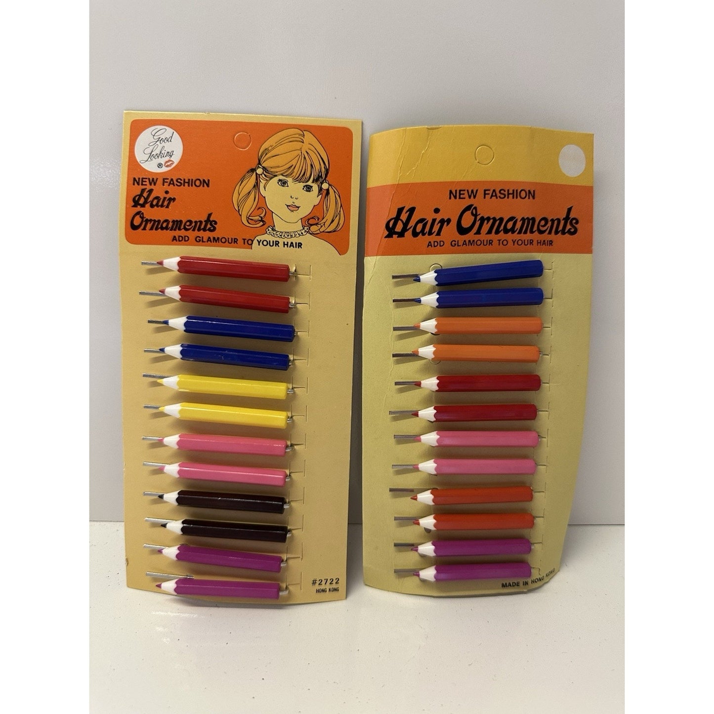 VINTAGE *NEW* 1980's Pencil Hair Bobby Pins Barrettes On Card - Two Sets