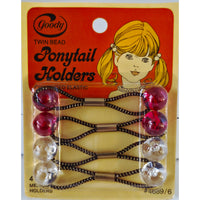 VINTAGE *NEW* 1975 Goody Twin Bead Ponytail Holders 2 Red and 2 White Pack of 4 #4689/6