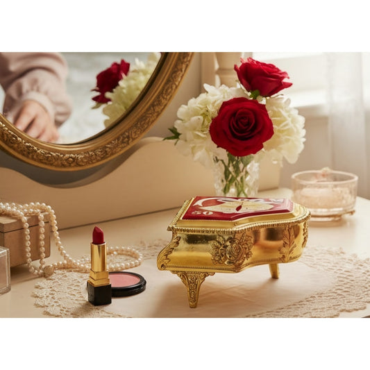 VINTAGE *NEW* 1970's 50th Anniversary Jewelry Box Gold & Red with Wedding Bells