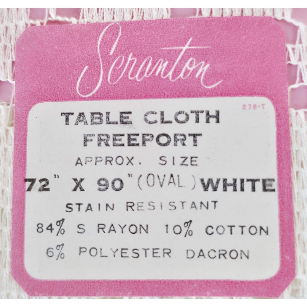 VINTAGE *NEW* 1950's Seranton White Lace Oval 72"x90" Stain Resistant Tablecloth