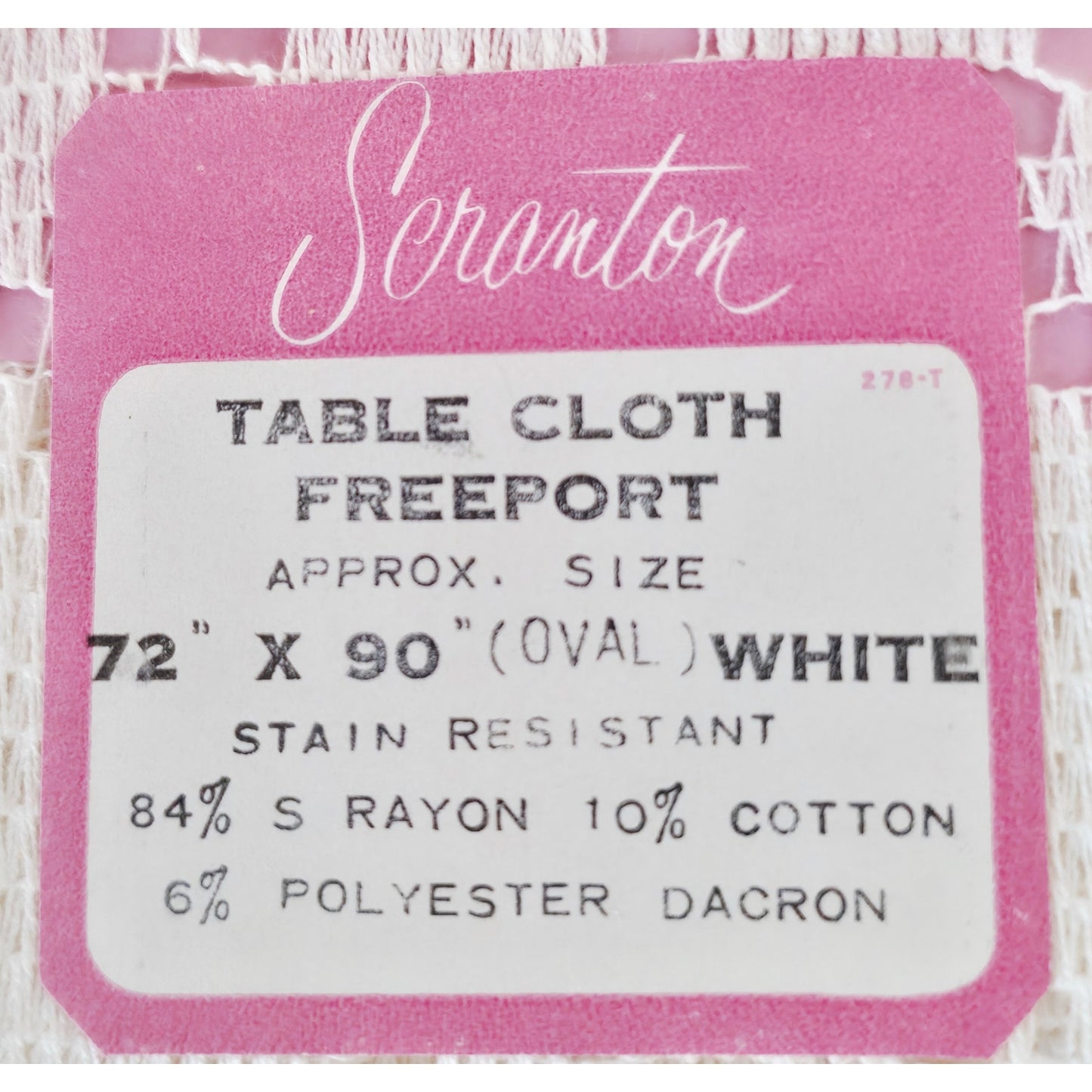 VINTAGE *NEW* 1950's Seranton White Lace Oval 72"x90" Stain Resistant Tablecloth