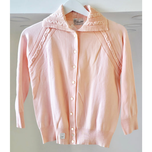 VINTAGE *NEW* 1960's Bonnie Jan Women's Light Pink Sweater with Collar Size L (40)