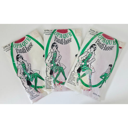 VINTAGE *NEW* 1960's Girls Opaque  Pant Hose Red Size 12-14  Set of 3 USA