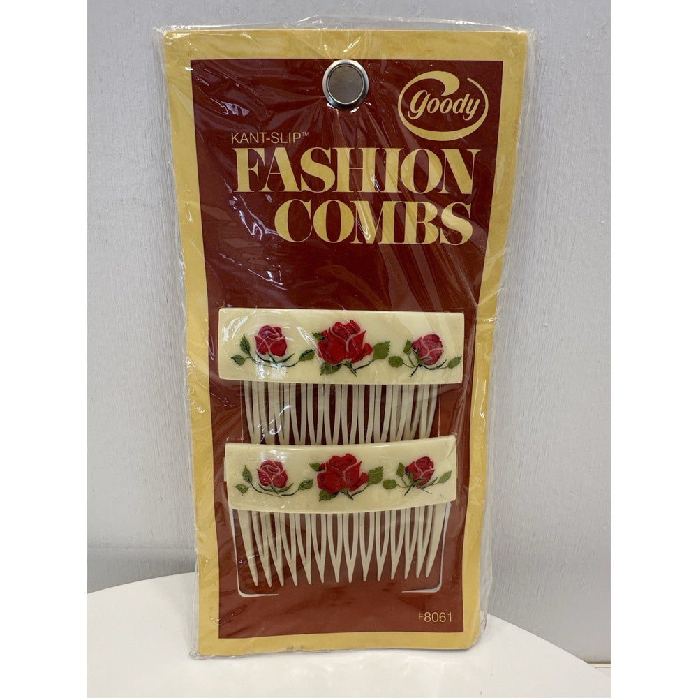 VINTAGE *NEW* 1975 Goody 8161 Kant-Slip Fashion Combs w/Red Roses USA