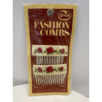 VINTAGE *NEW* 1975 Goody 8161 Kant-Slip Fashion Combs w/Red Roses USA