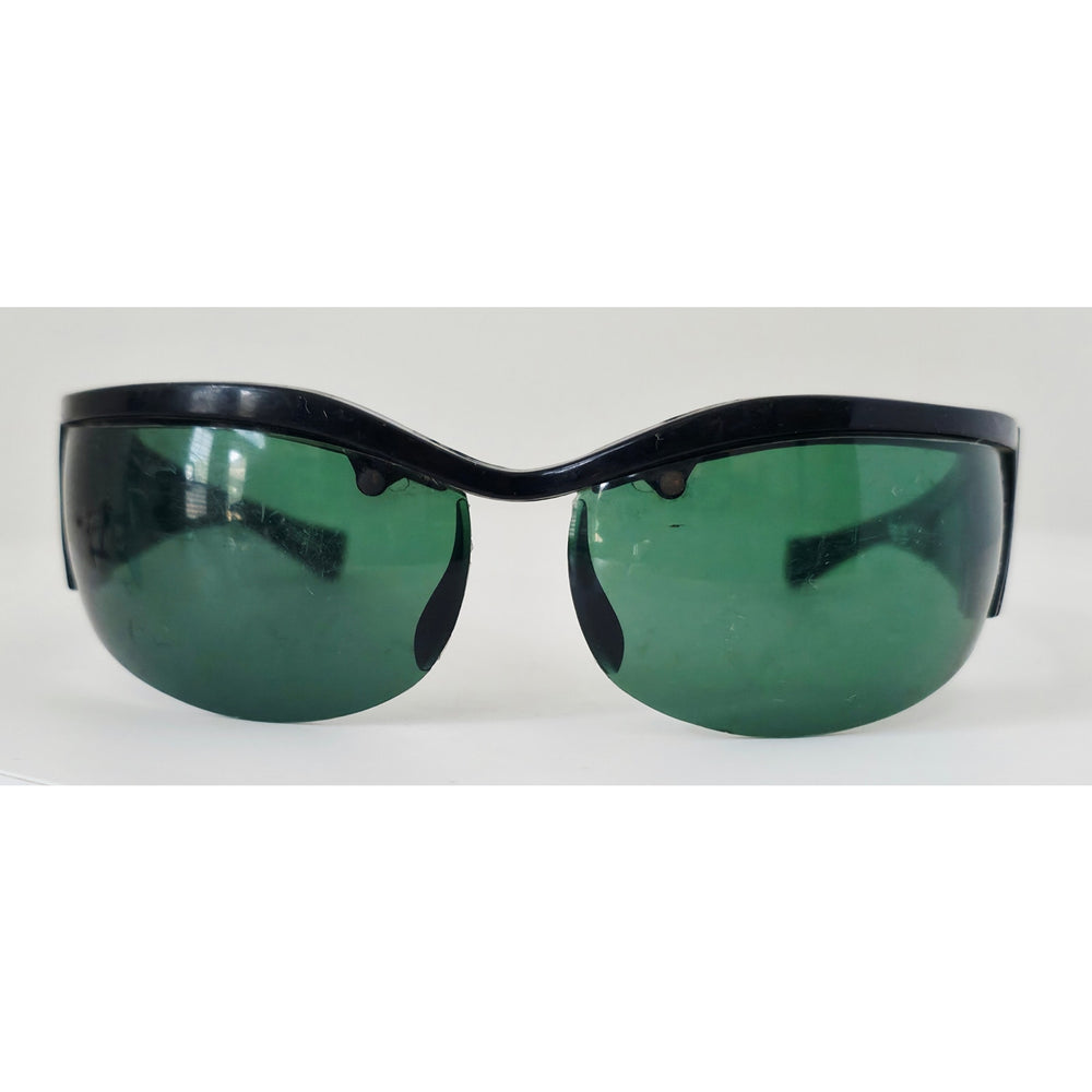 VINTAGE *NEW* 1970's Glam Unisex Black Frame with Green Lens Sunglasses