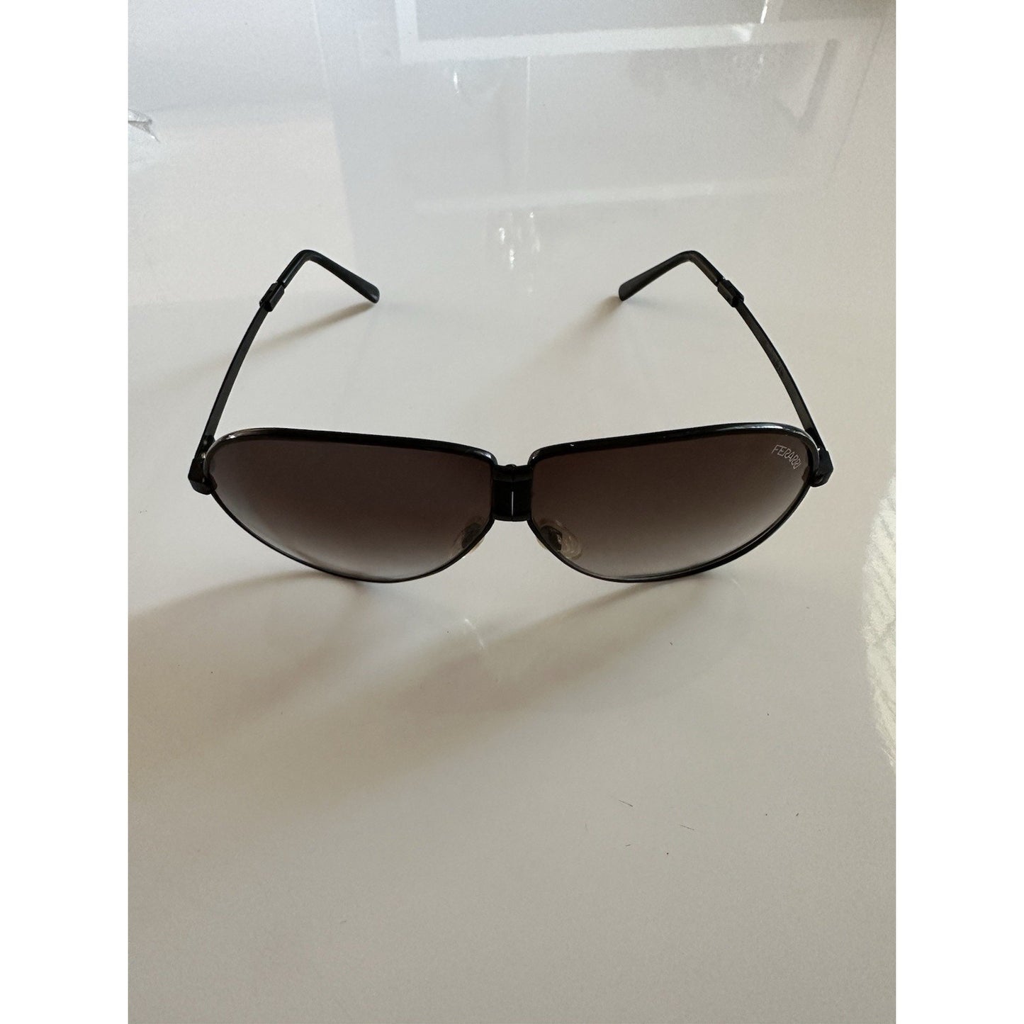 VINTAGE *NEW* 1980's Ferarri Foldable Aviator Sunglasses Black Frame Tinted Lens