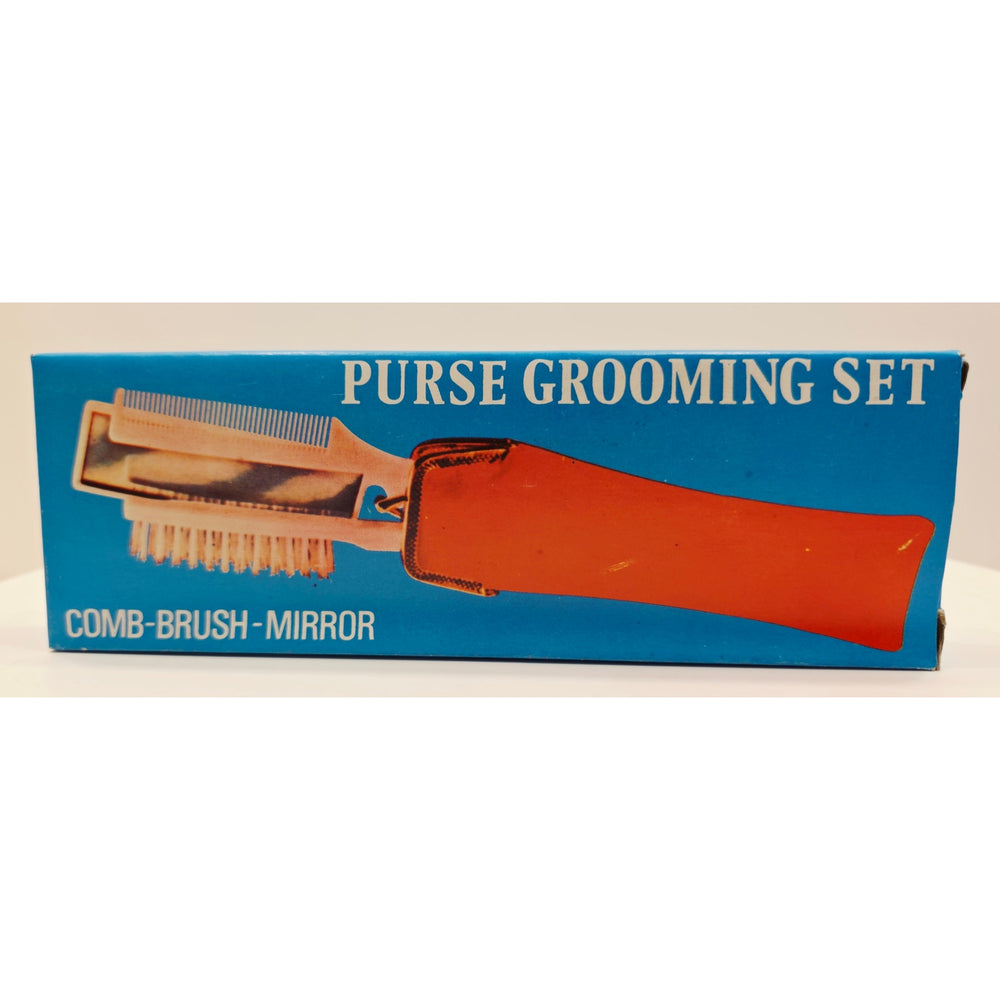 VINTAGE *NEW* 1970's Purse Grooming Set Brush Comb Mirror with  Black Case