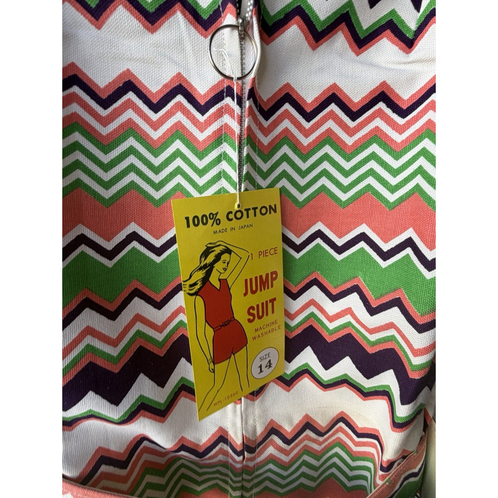 VINTAGE *NEW* 1960's Chevron Print Romper with Belt Size 14 (Fits like 6-8)