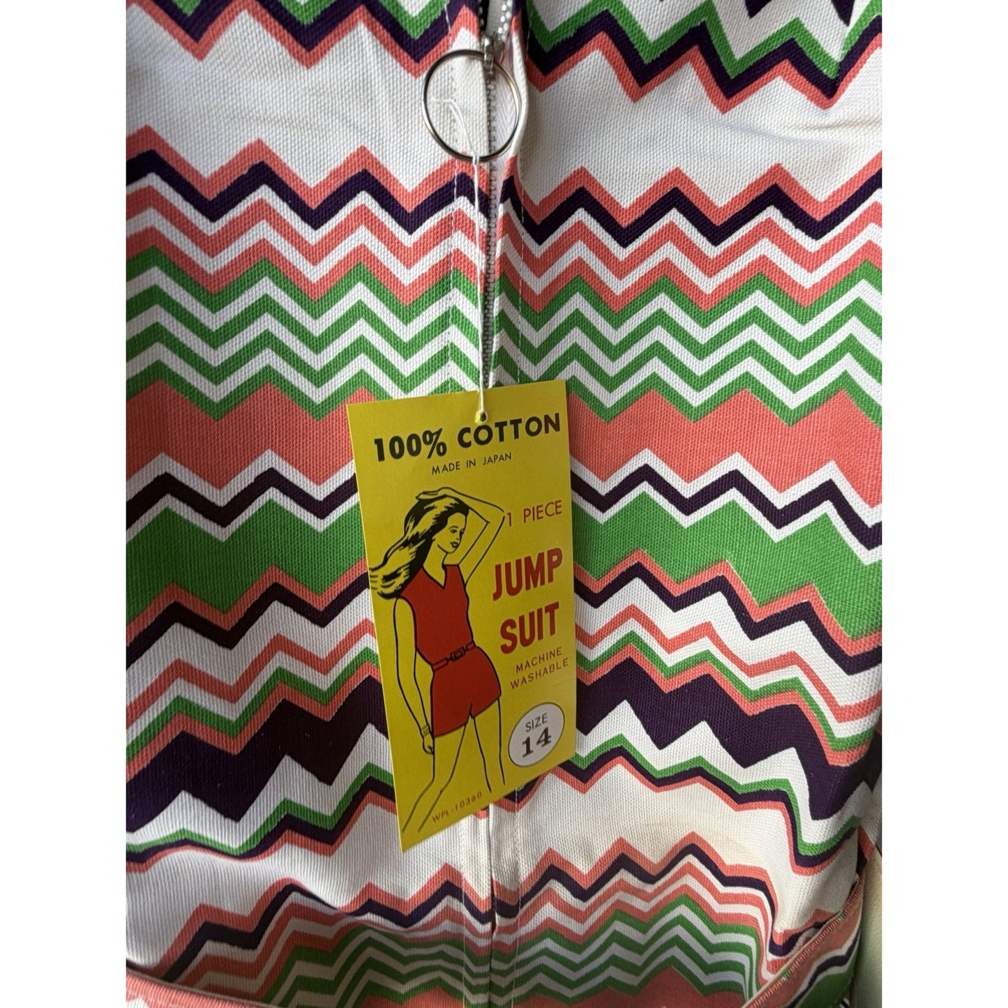 VINTAGE *NEW* 1960's Chevron Print Romper with Belt Size 14 (Fits like 6-8)