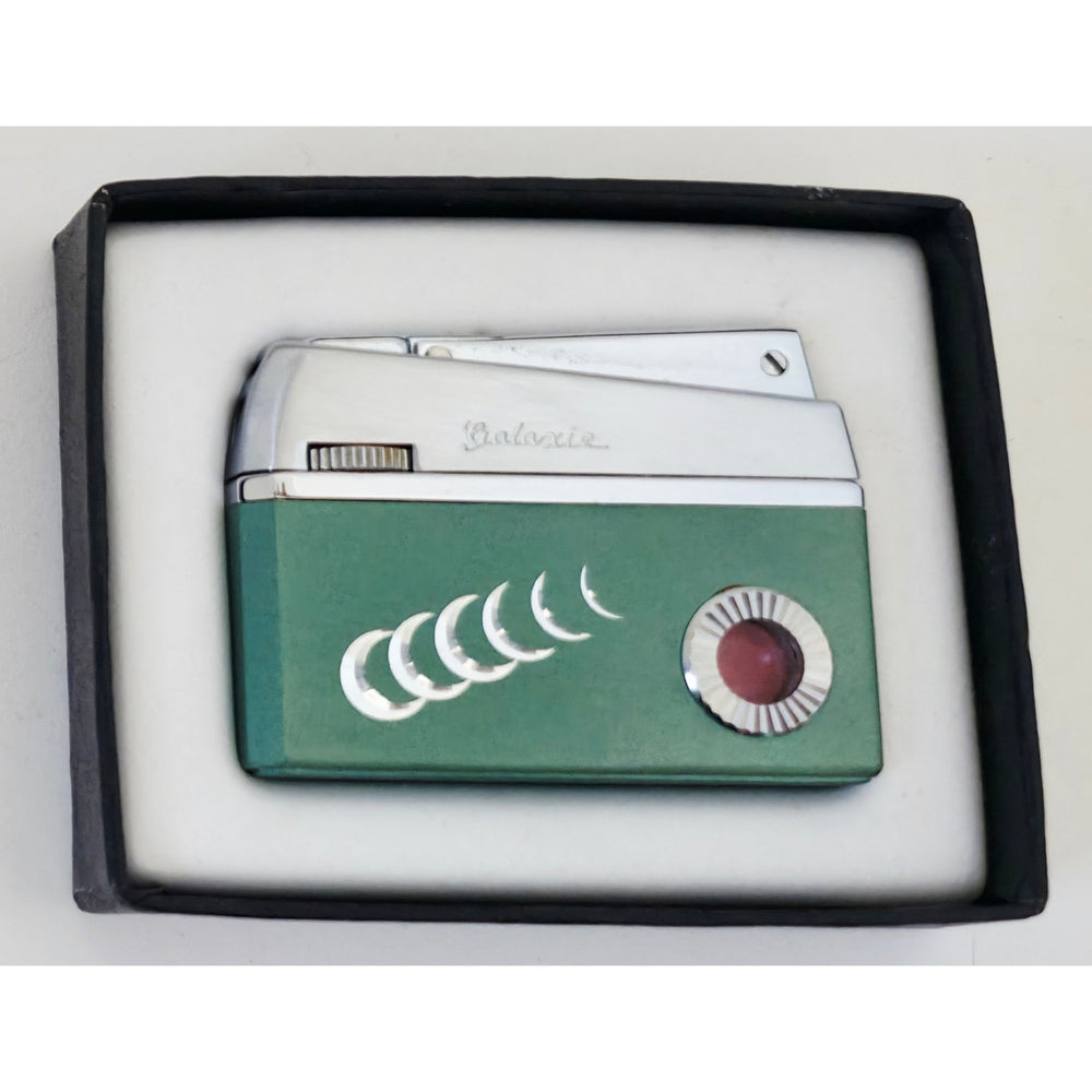 VINTAGE *NEW* 1960's Galaxie Green and Silver Butane Lighter Japan