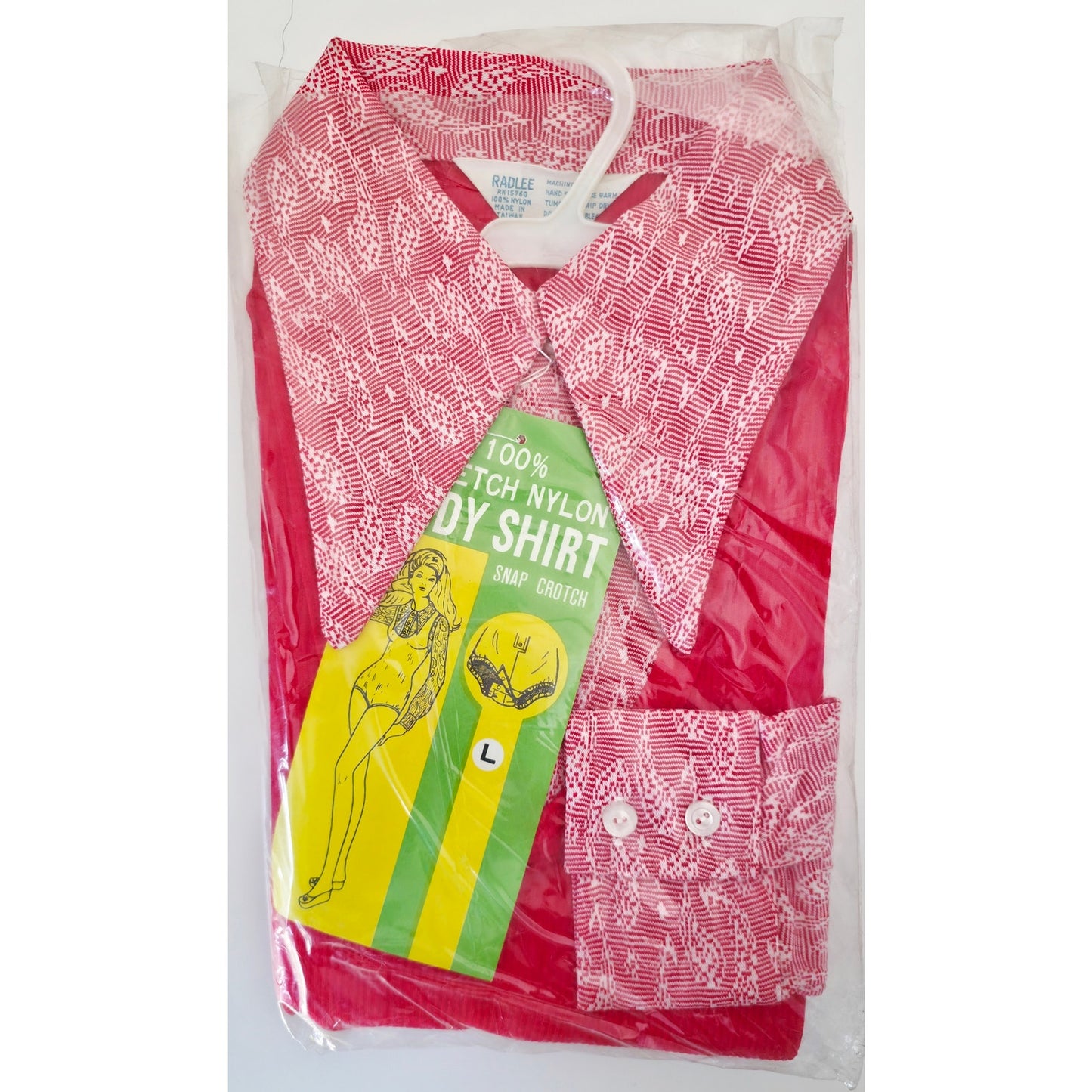VINTAGE *NEW* 1960's Women's Red Body Shirt w/Pointed Collar 100% Nylon Size L