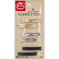 VINTAGE *NEW* 1982 Goody 6 Stay-Tight Barrettes Silver Black Gold # 8903