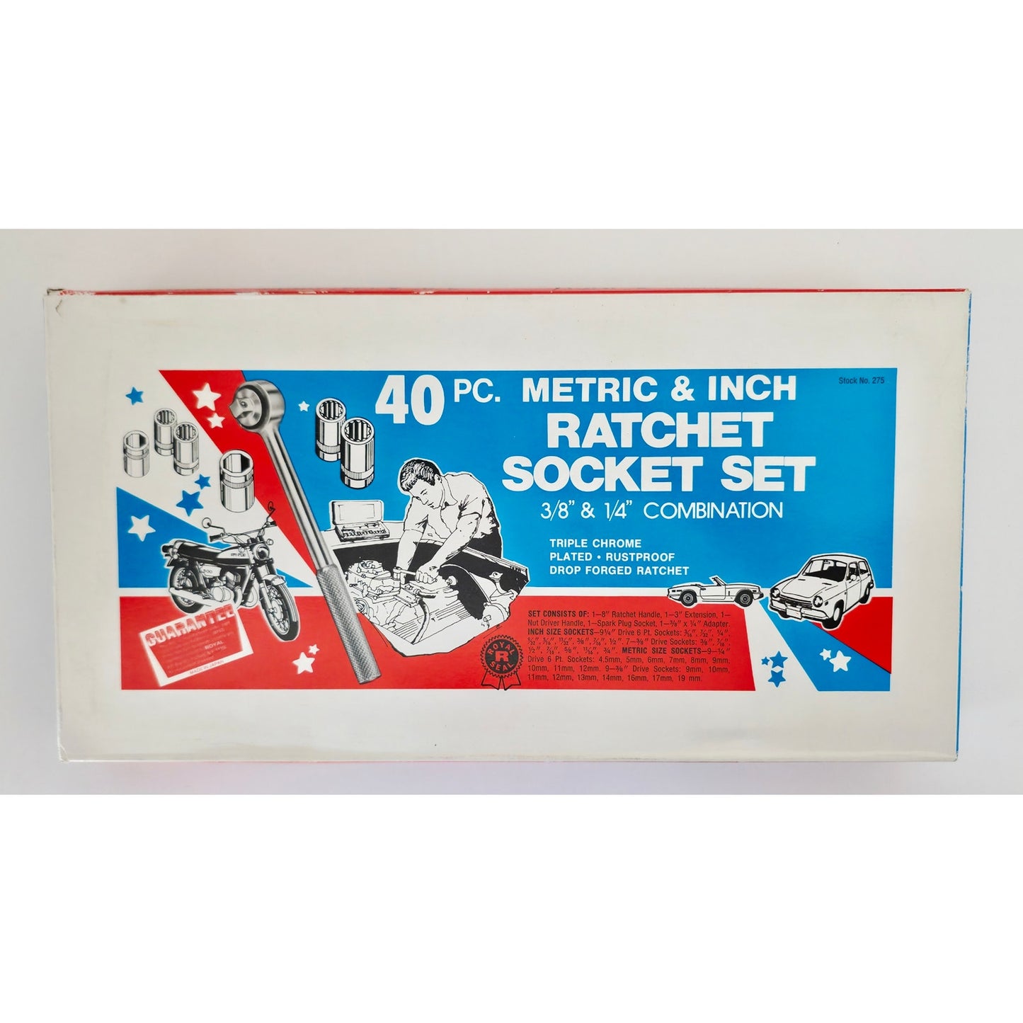 VINTAGE *NEW* 1970's 40 Piece Metric and Inch Rachet Socket Set Triple Chrome