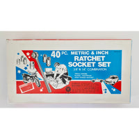 VINTAGE *NEW* 1970's 40 Piece Metric and Inch Rachet Socket Set Triple Chrome