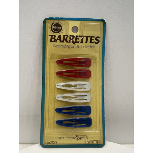 VINTAGE *NEW* 1970's Wil-hold Hair Barrettes/Clips in Red, White and Blue