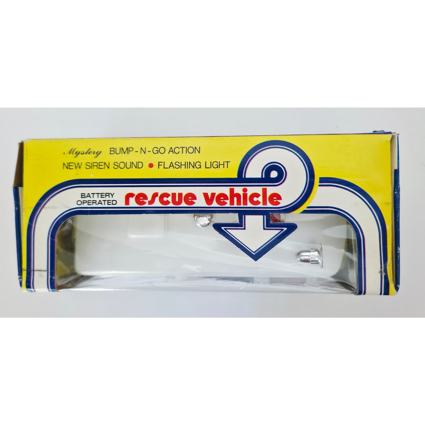 VINTAGE *NEW* 1980's Police Rescue Vehicle White With Siren Bump-n-Go Action